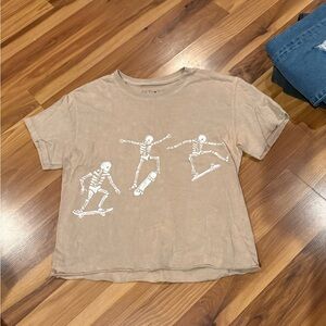 Fifth Sun Tan Skeleton Skateboard Cropped T-shirt
